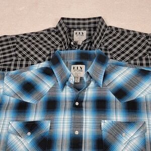 Ely Cattleman 2 Pack Men's LT Western Rodeo Pearl Snap Blue Black Plaid Shirts